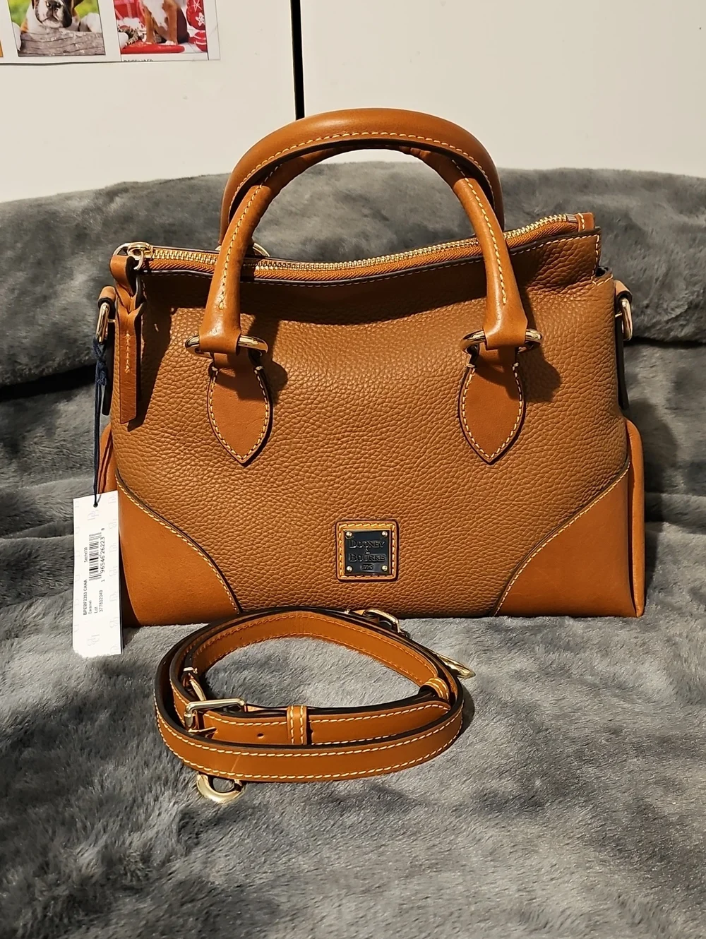 Dooney & Bourke Brown/Tan Leather Satchel with Detachable Strap